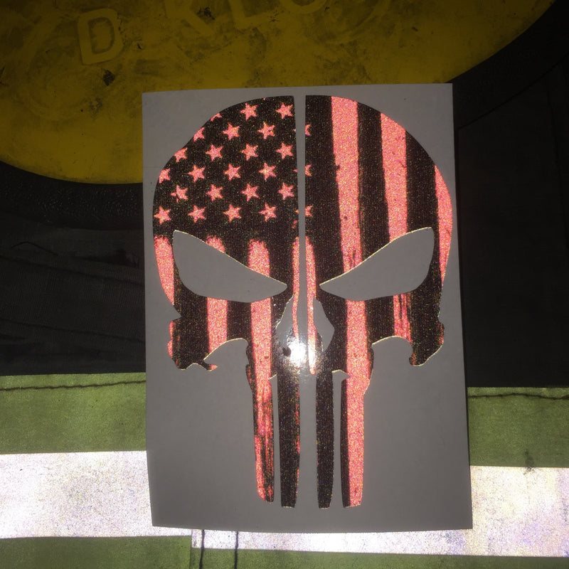 Load image into Gallery viewer, PINK AMERICAN FLAG PUNISHER SKULL REAR HELMET REFLECTIVE HELMET DECAL
